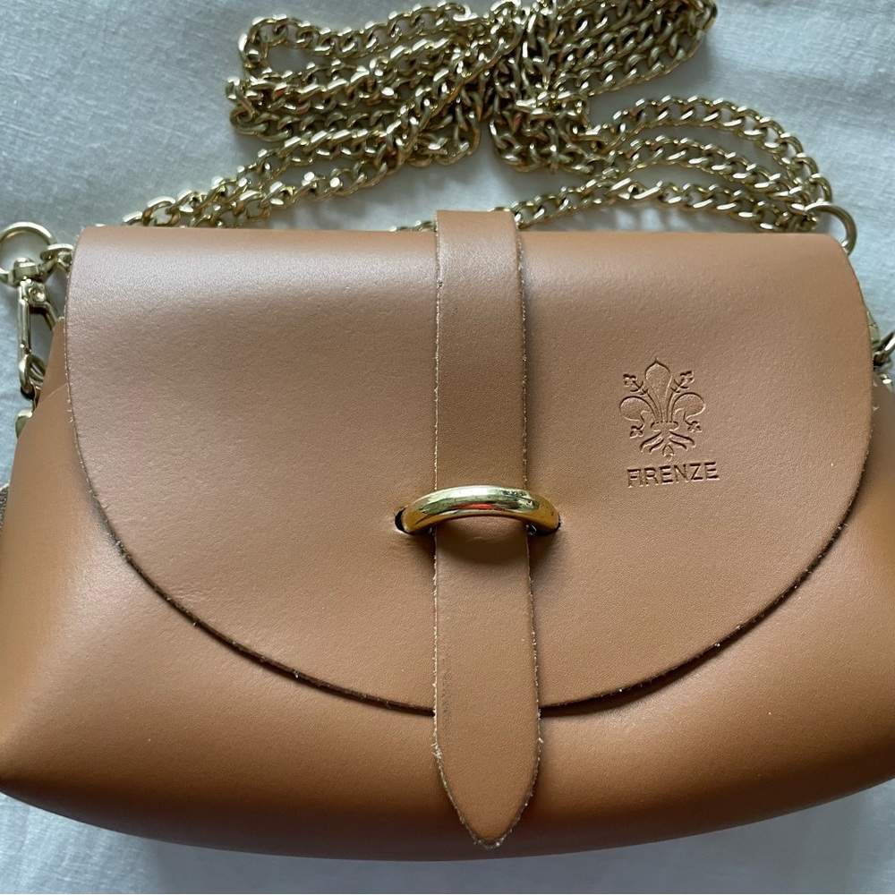 Firenze Tan/Cogac color Genuine  Leather Crossbody Bag - Picture 8 of 9
